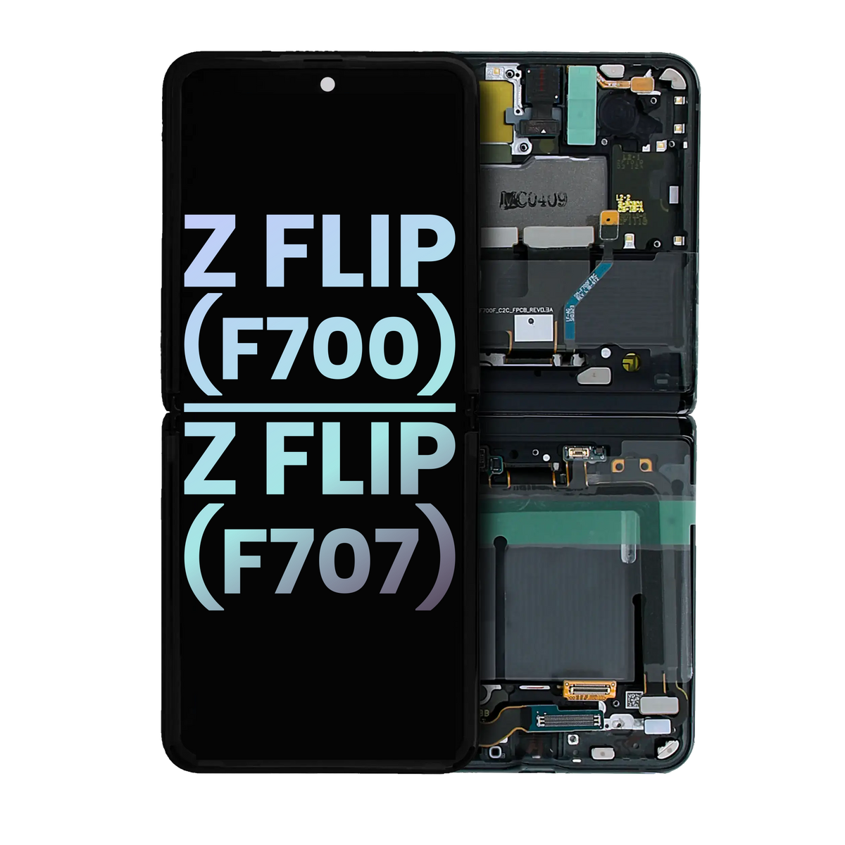 Inner OLED Assembly With Frame Compatible For Samsung Galaxy Z Flip 4G (F700) / Z Flip 5G (F707) (Service Pack) (Mirror Black)