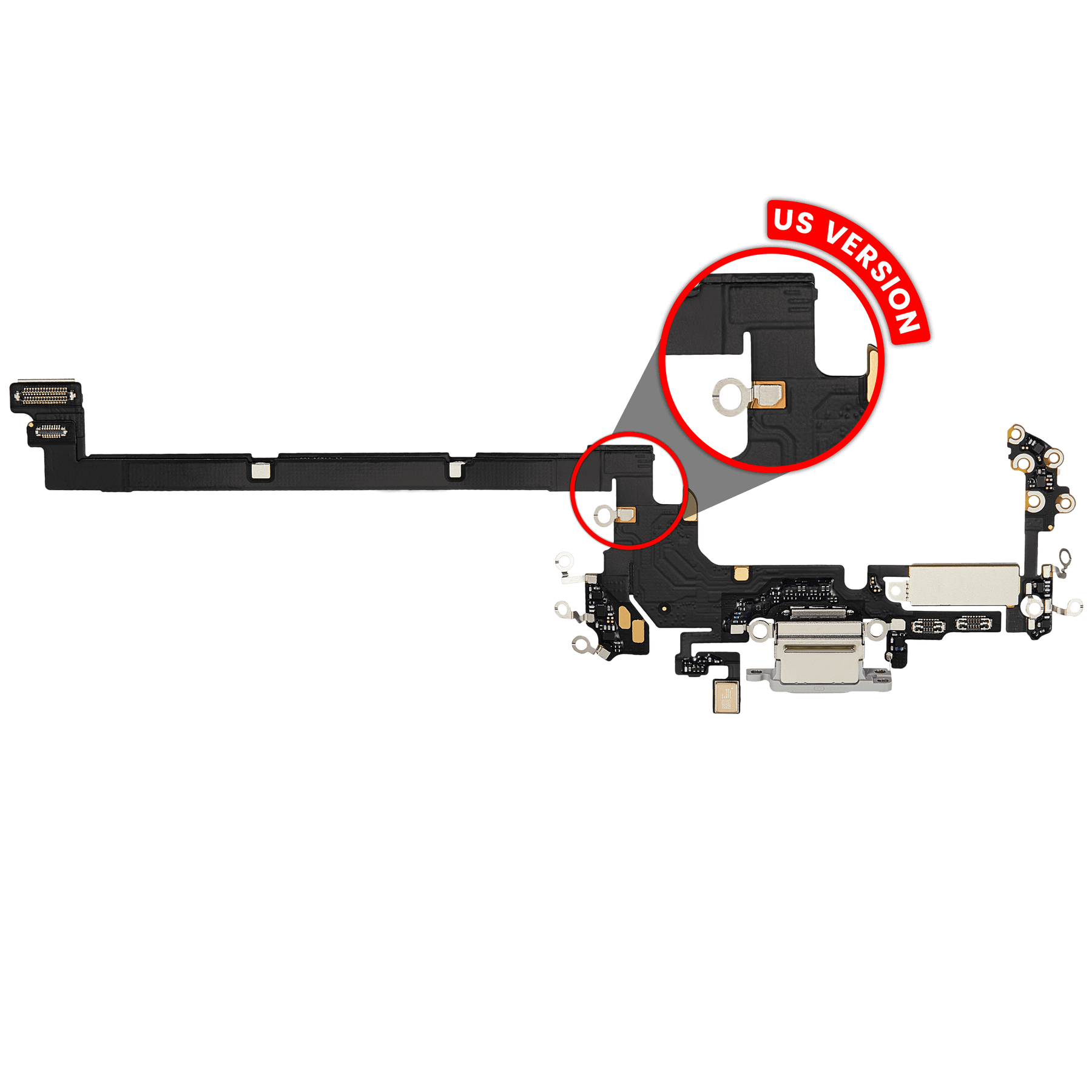 Charging Port Flex Cable Compatible For iPhone 17 Pro (Premium) (US Version) (Silver)