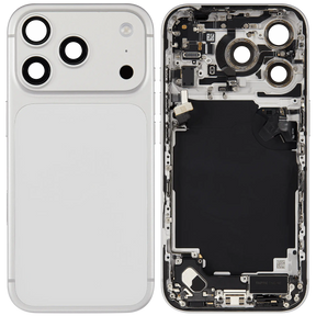 Back Housing W/ Charging Port Flex & Small Parts Compatible For iPhone 17 Pro (US Version) (Used OEM Pull: Grade A) (Silver)