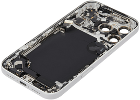 Back Housing W/ Charging Port Flex & Small Parts Compatible For iPhone 17 Pro (US Version) (Used OEM Pull: Grade A) (Silver)