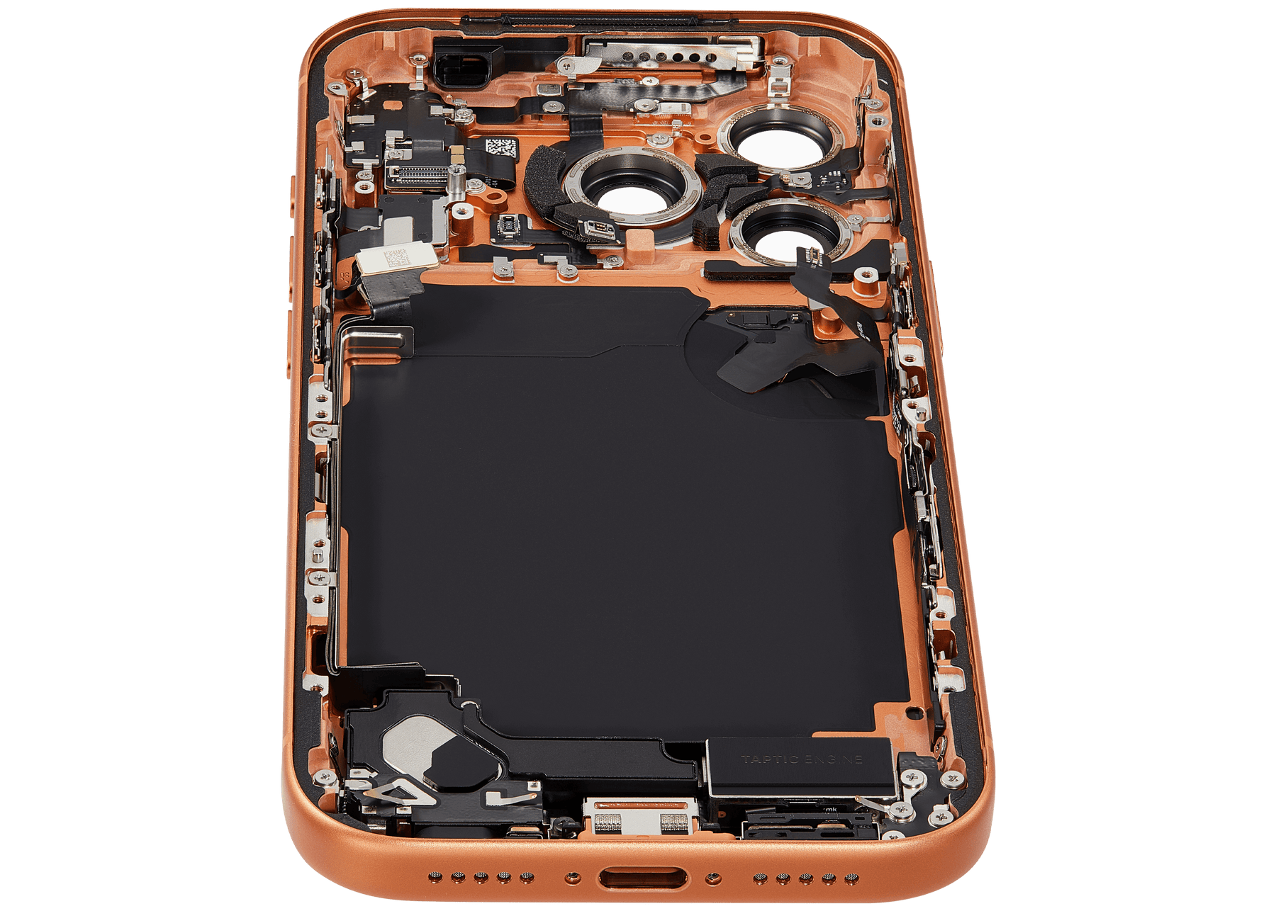 Back Housing W/ Charging Port Flex & Small Parts Compatible For iPhone 17 Pro (US Version) (Used OEM Pull: Grade A) (Cosmic Orange)