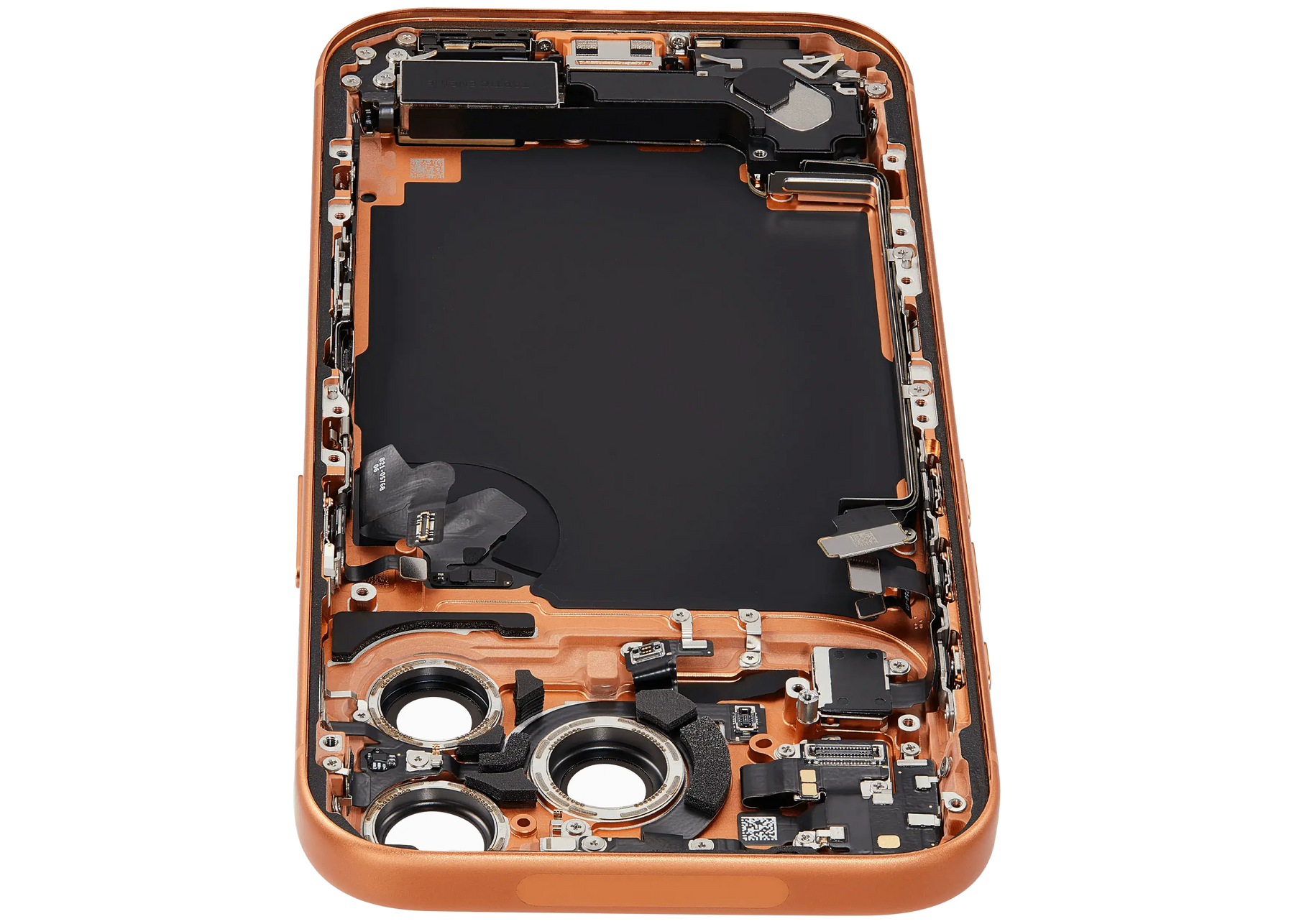 Back Housing W/ Charging Port Flex & Small Parts Compatible For iPhone 17 Pro (US Version) (Used OEM Pull: Grade A) (Cosmic Orange)