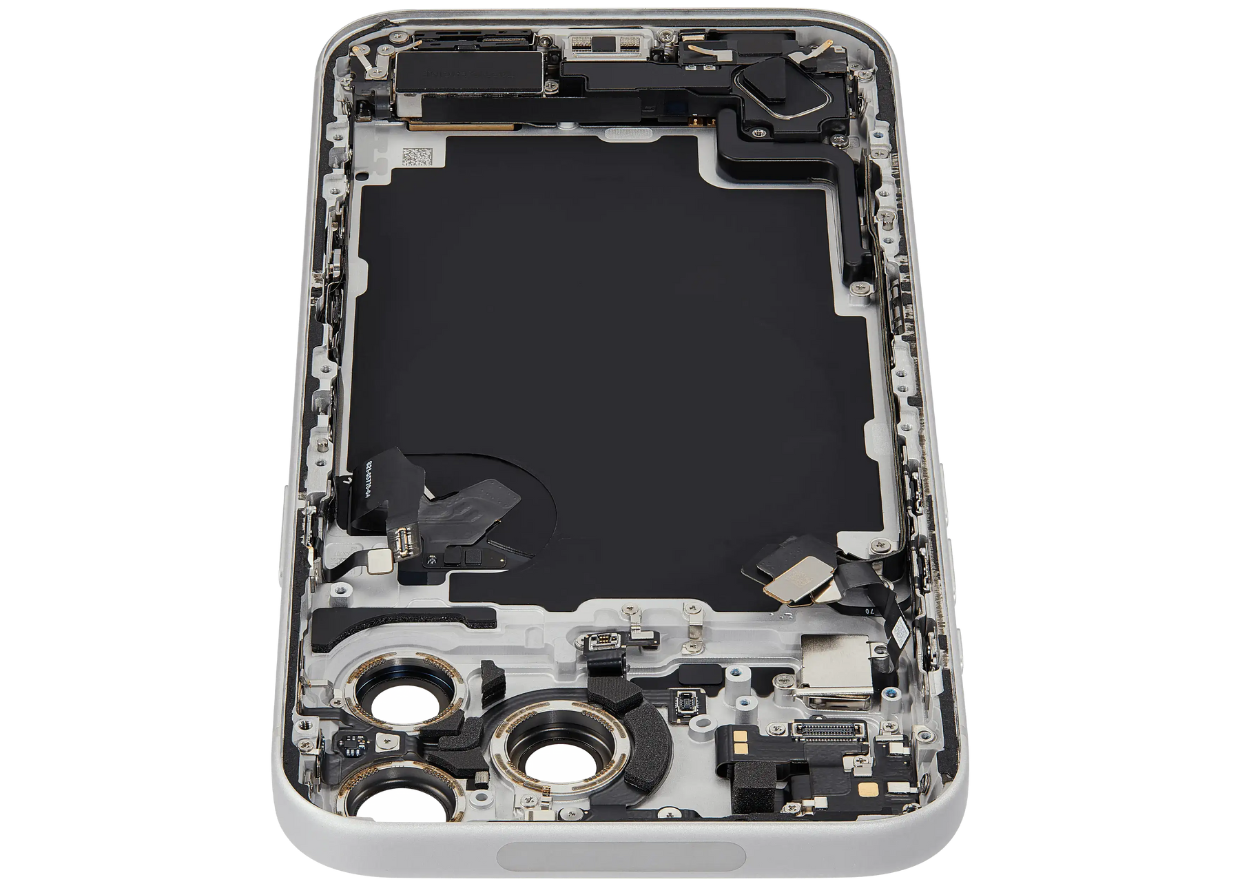 Back Housing W/ Charging Port Flex & Small Parts Compatible For iPhone 17 Pro Max (US Version) (Used OEM Pull: Grade A) (Silver)