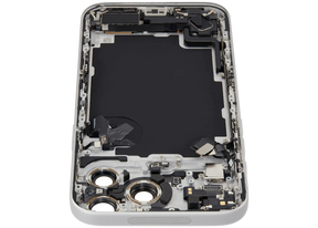 Back Housing W/ Charging Port Flex & Small Parts Compatible For iPhone 17 Pro Max (US Version) (Used OEM Pull: Grade A) (Silver)