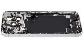 Back Housing W/ Charging Port Flex & Small Parts Compatible For iPhone 17 Pro Max (US Version) (Used OEM Pull: Grade A) (Silver)