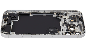 Back Housing W/ Charging Port Flex & Small Parts Compatible For iPhone 17 Pro Max (US Version) (Used OEM Pull: Grade A) (Silver)