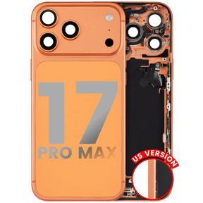 Back Housing W/ Charging Port Flex & Small Parts Compatible For iPhone 17 Pro Max (US Version) (Used OEM Pull: Grade A) (Cosmic Orange)
