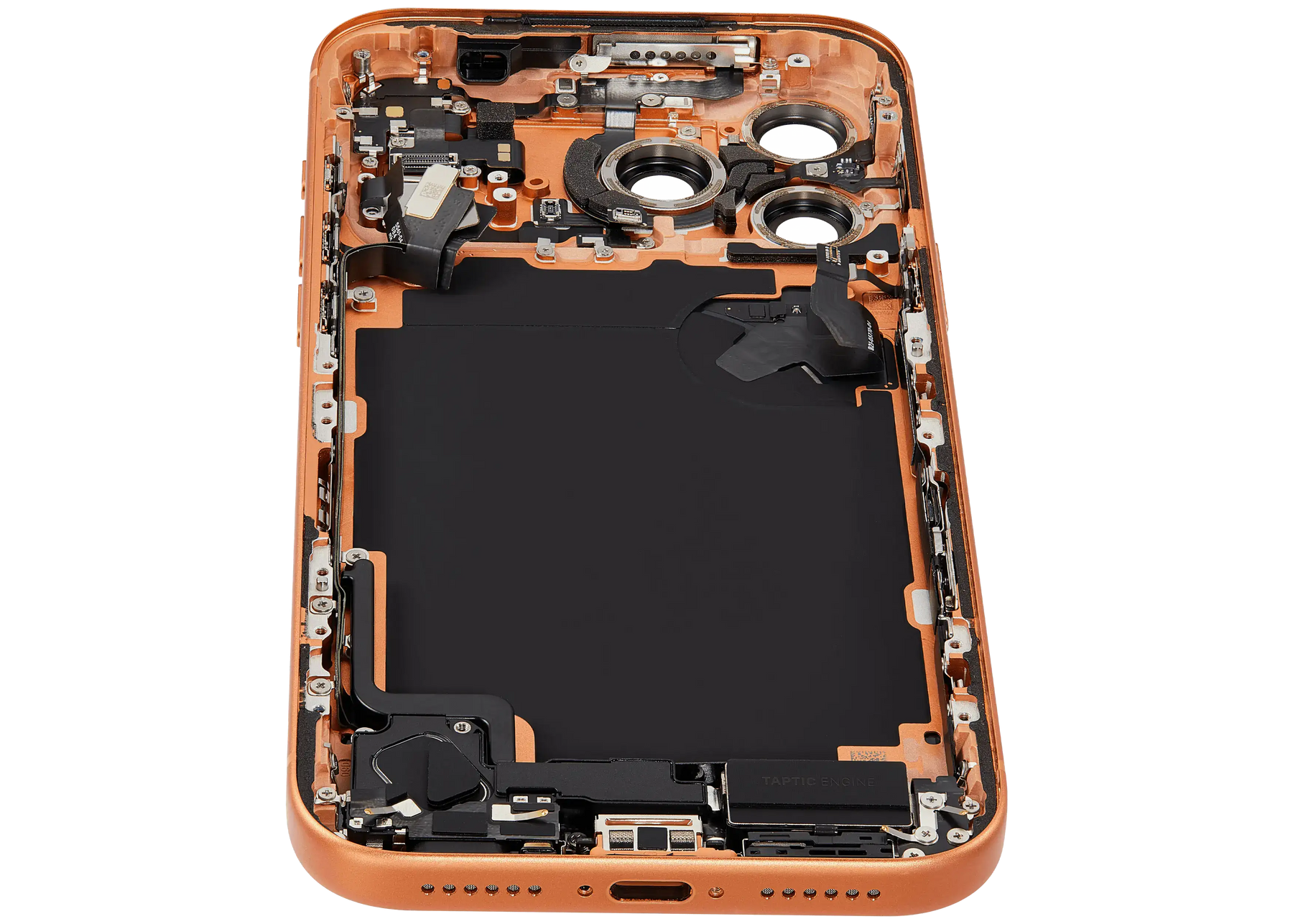 Back Housing W/ Charging Port Flex & Small Parts Compatible For iPhone 17 Pro Max (US Version) (Used OEM Pull: Grade A) (Cosmic Orange)