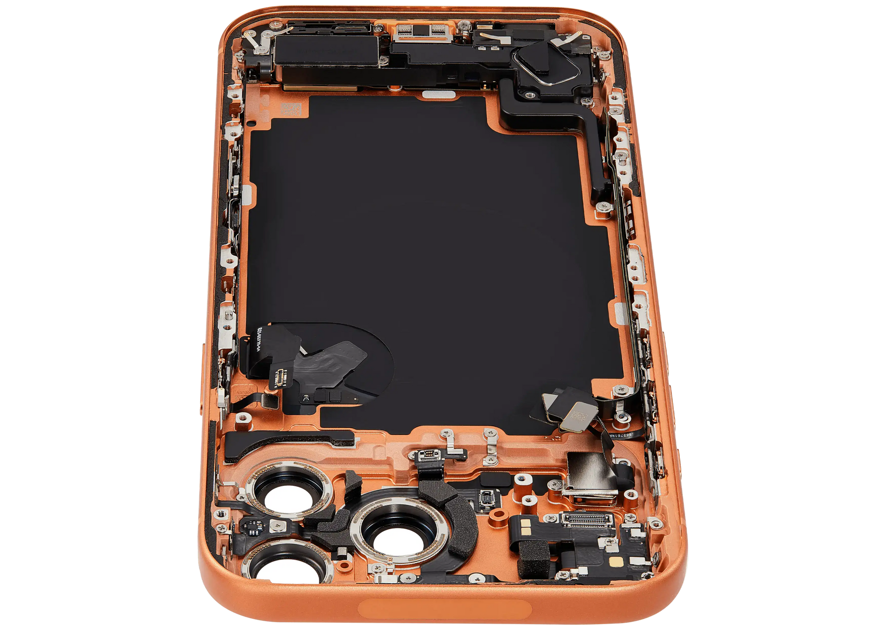 Back Housing W/ Charging Port Flex & Small Parts Compatible For iPhone 17 Pro Max (US Version) (Used OEM Pull: Grade A) (Cosmic Orange)