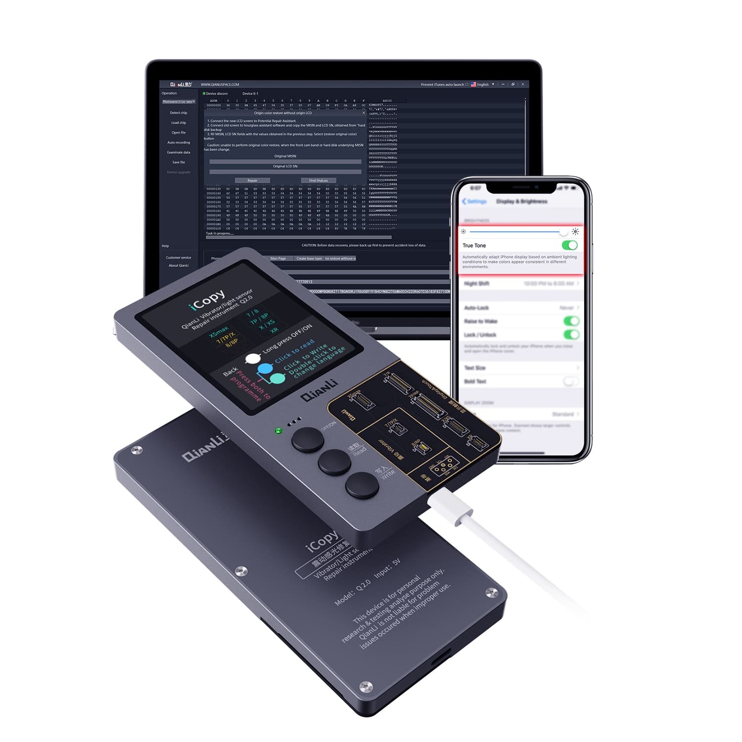 iCopy Plus 2.2+ True Tone / Battery Data / Vibrator / EEPROM Programmer / MFI Tester (True Tone Up To 11 Pro Max and Battery Up To 13 Pro Max) (Qianli)