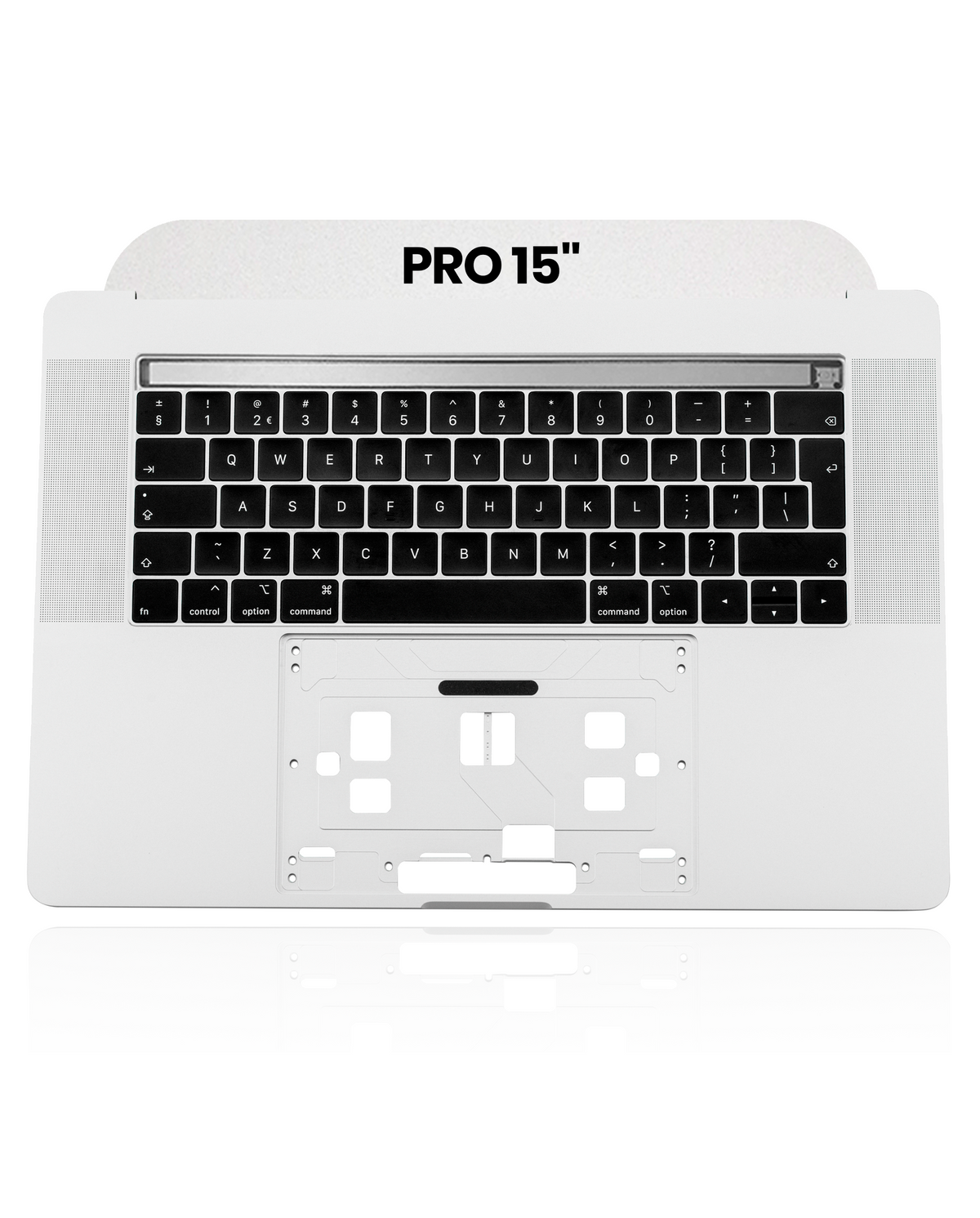 SILVER TOP CASE WITH KEYBOARD (UK ENGLISH)  FOR MACBOOK PRO 15" TOUCH BAR A1990 (LATE 2018 / EARLY 2019)  (USED OEM PULL: COSMETIC GRADE: NEW)
