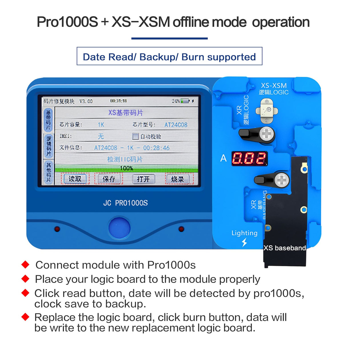 JC MODULE 3IN1 LOGIC BASEBAND EEPROM CHIP NON-REMOVAL FOR IPHONE XR/XS/XS MAX