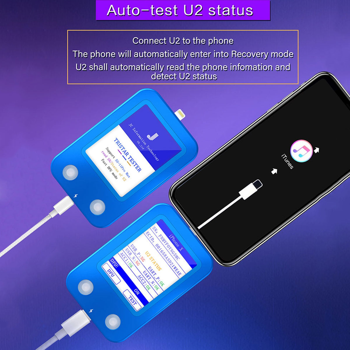 JC U2 TRISTAR TESTER FOR IPHONE/IPAD U2 CHARGER IC AND SN
