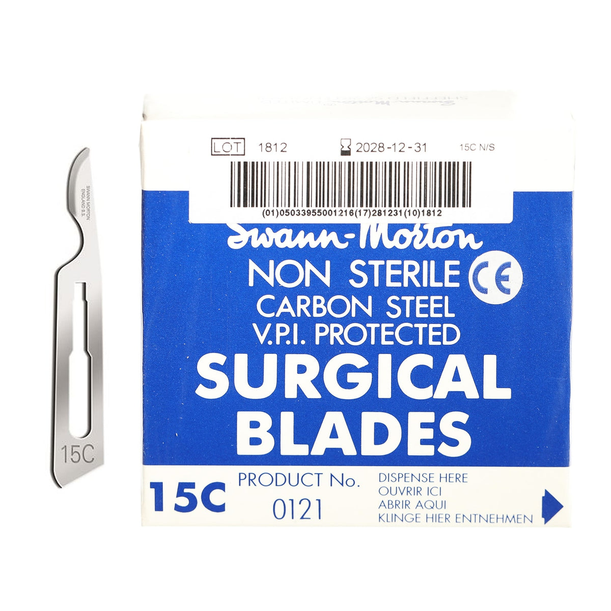 SWANN MORTON M0121 NO.15C NON-STERILE CARBON STEEL SCALPEL BLADES (100PCS/BOX)