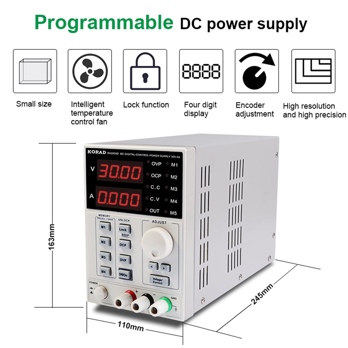 KA3005D 30V 5A 150W HIGH ACCURACY PROGRAMMABLE ADJUSTABLE DIGITAL DC POWER SUPPLY