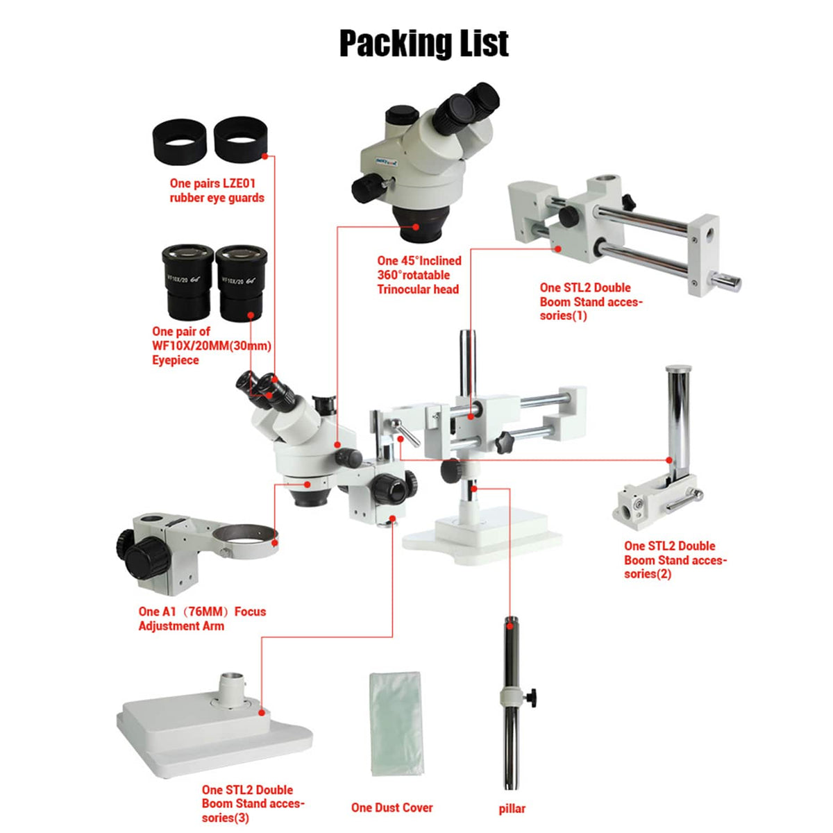 SZM7045-STL2 DOUBLE-ARM BOOM TRINOCULAR STEREO ZOOM INDUSTRIAL MICROSCOPE WITH LED LIGHTS