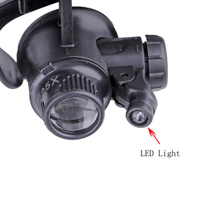 LENS MAGNIFICATION 10X 15X 20X 25X GLASSES TYPE WATCH REPAIR MAGNIFIER WITH LED LIGHT #9892GJ
