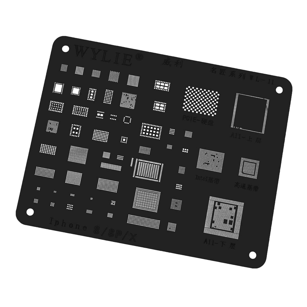 WYLIE BLACK BGA REBALLING STENCIL FOR IPHONE 8/8P/X