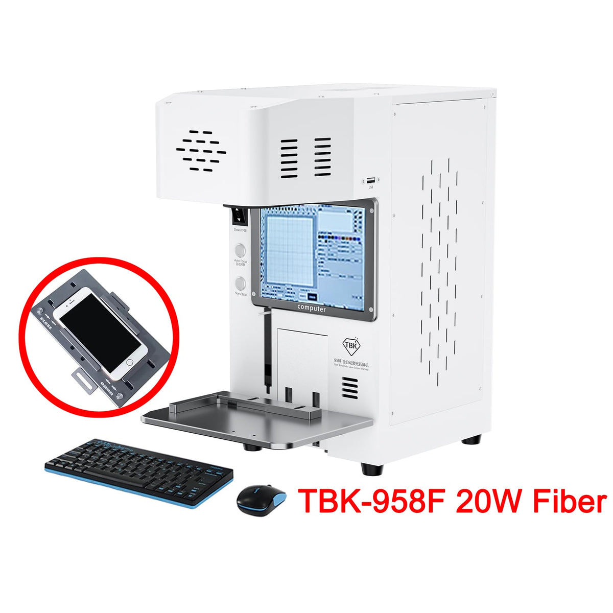 TBK 958F 20W FIBER AUTOMATIC LASER REMOVAL BACK COVER GLASS MACHINE