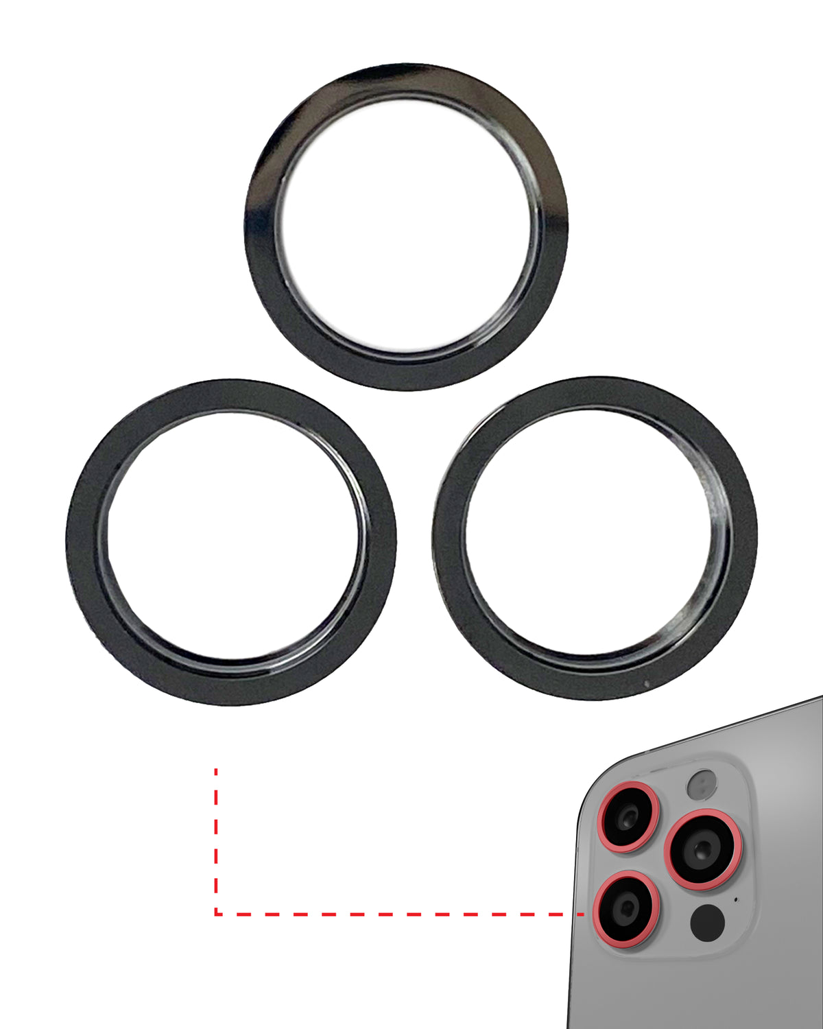 GRAPHITE - BACK CAMERA BEZEL RING ONLY (3 PIECE SET) FOR IPHONE 12 PRO MAX (10 PACK)