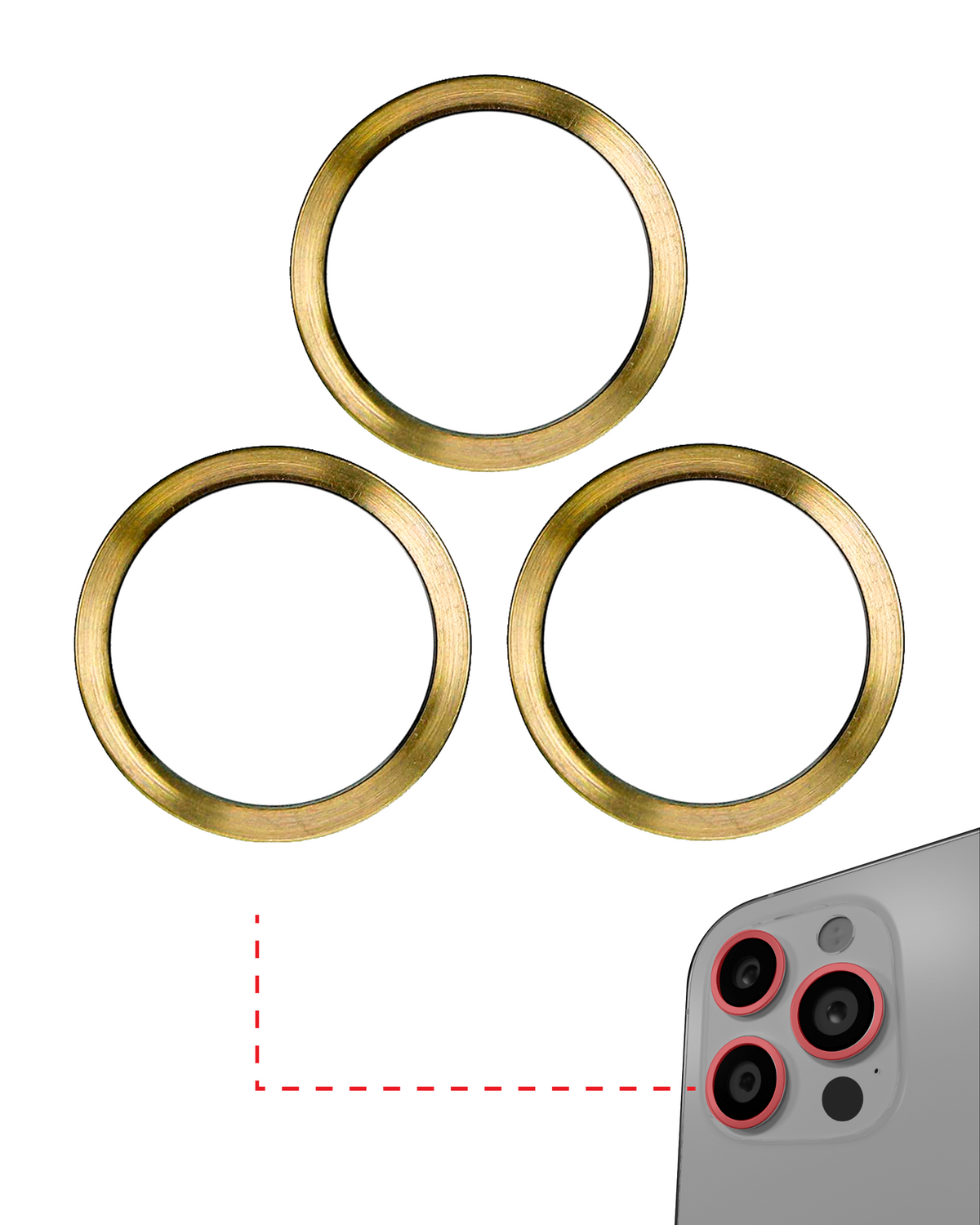 GOLD - BACK CAMERA BEZEL RING ONLY (3 PIECE SET) FOR IPHONE 12 PRO MAX (10 PACK)