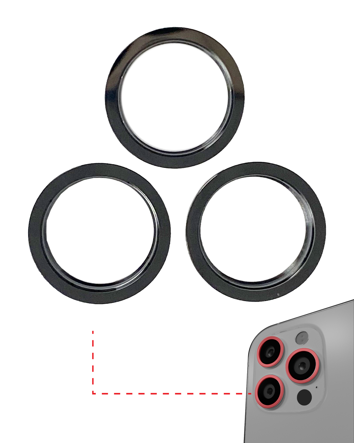 GRAPHITE - BACK CAMERA BEZEL RING ONLY (3 PIECE SET) FOR IPHONE 12 PRO  (10 PACK)