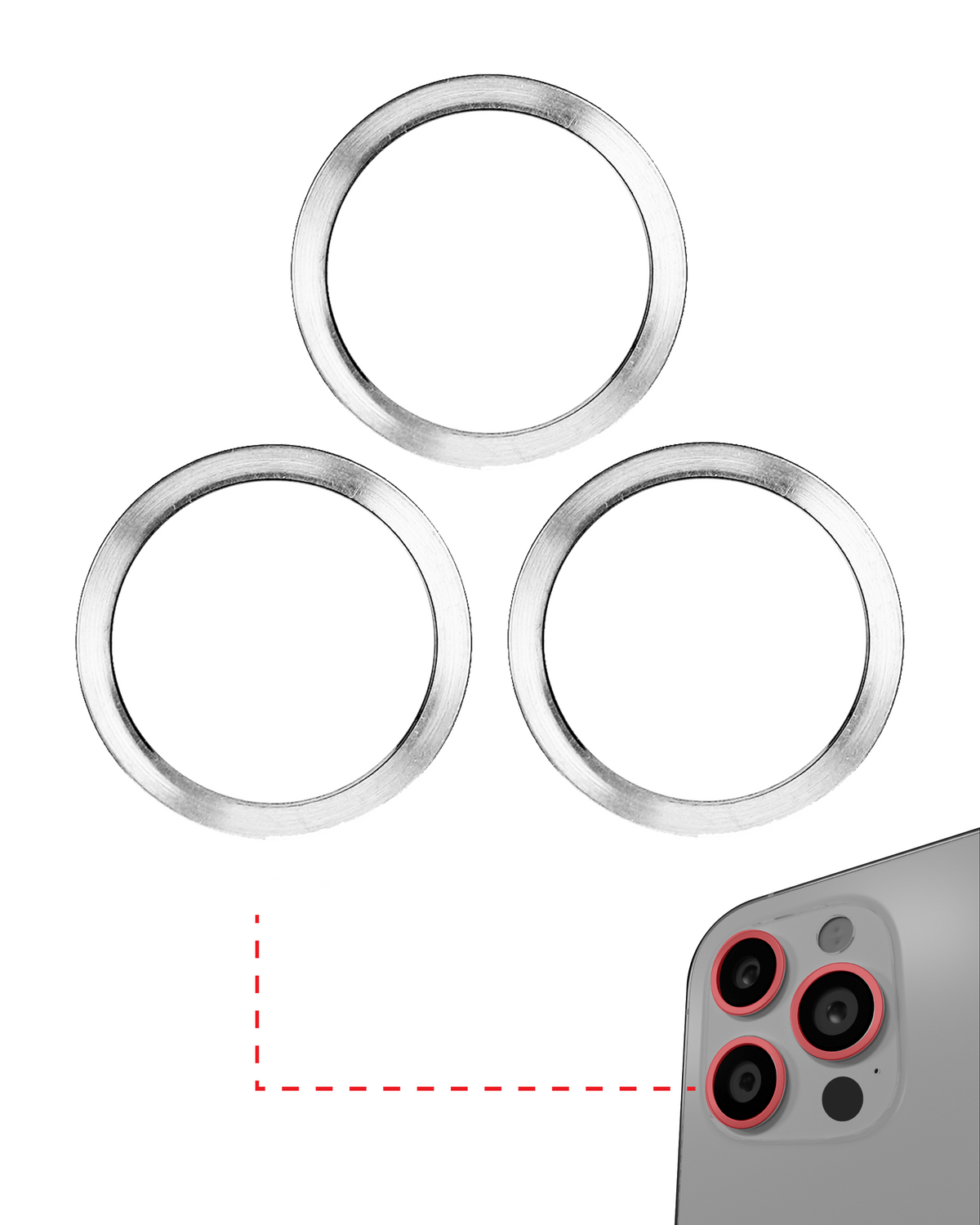 SILVER - BACK CAMERA BEZEL RING ONLY (3 PIECE SET) FOR IPHONE 12 PRO  (10 PACK)