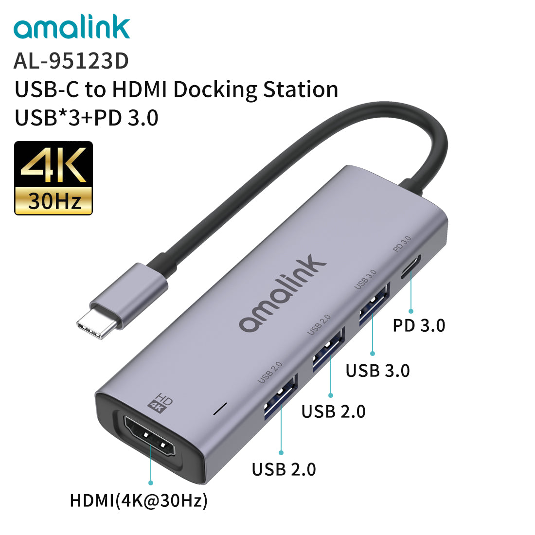 Type C to USB 3.0 Laptop Docking Station HDMI-compatible With USB 2.0 & PD Charging For DELL MacBook (95123D)