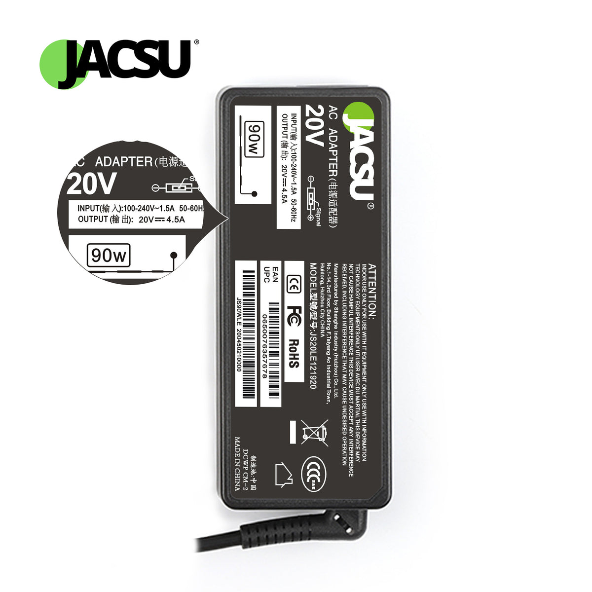 Jacsu 90W 20V 4.5A USB PIN AC Adapter Laptop Charger For G405s G500 G505 G510 Thinkpad E540 ADLX90NCC3A ADL